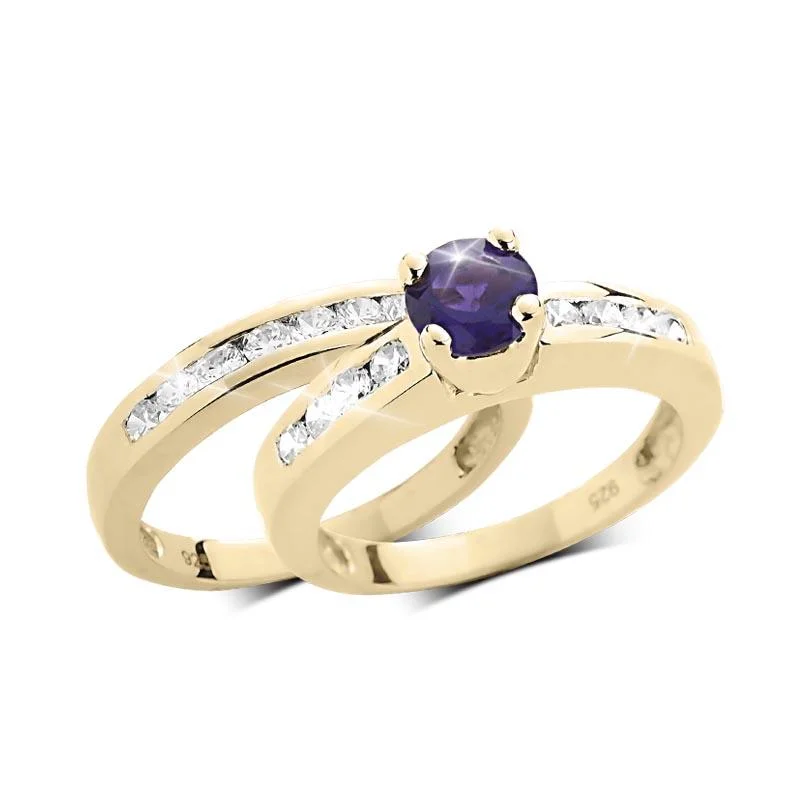 women's sapphire engagement rings-Josephine Amethyst Duo Bridal Ring