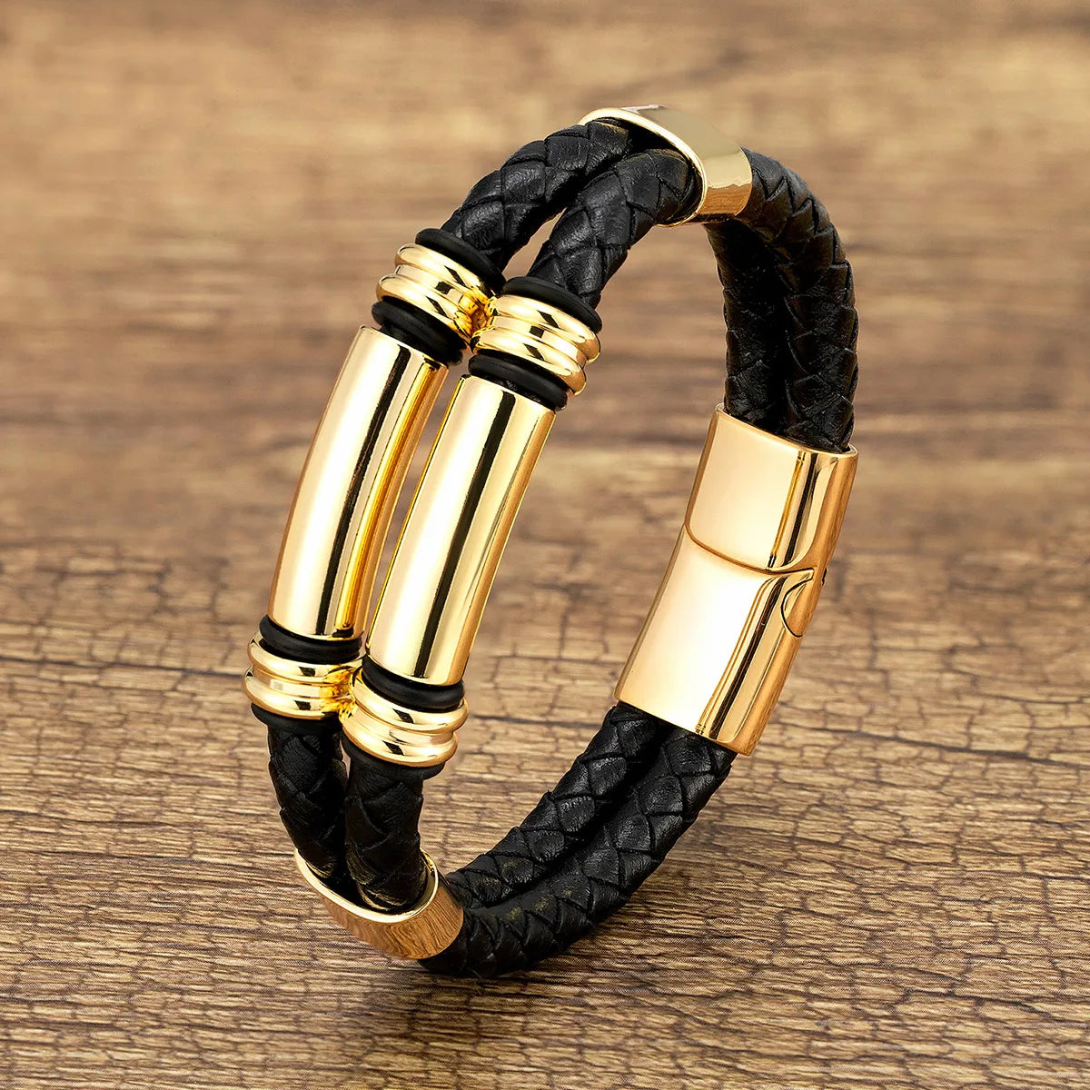 women's cute bracelets-Punk Modern Style Geometric Color Block Stainless Steel Pu Leather Handmade Metal Men'S Bracelets