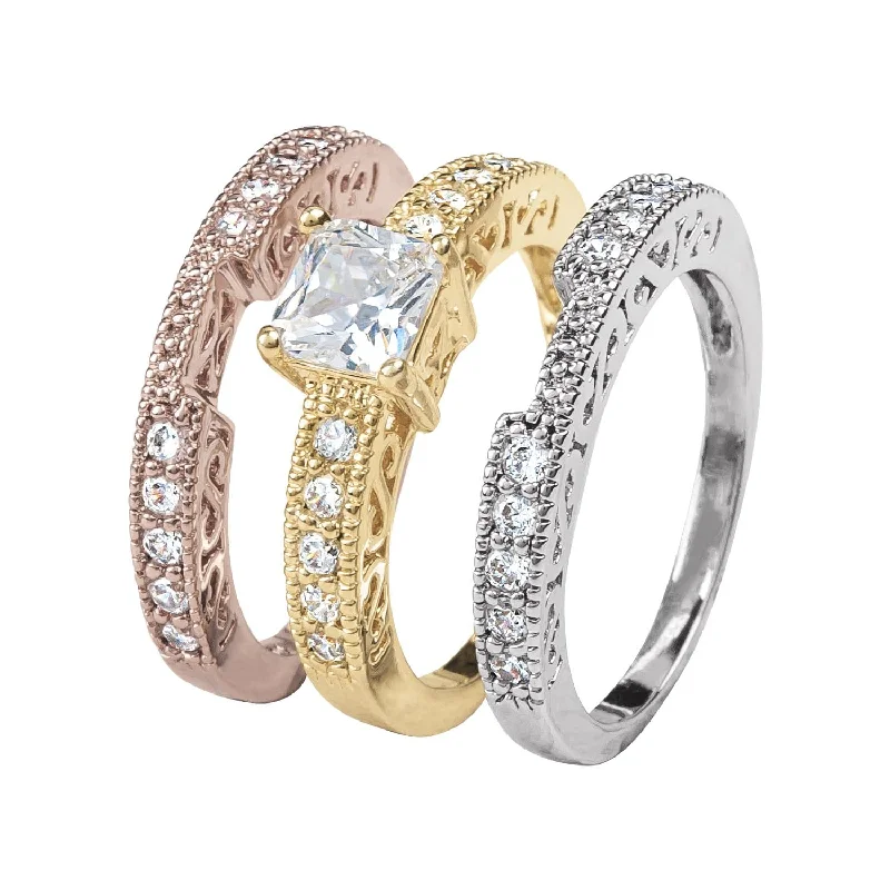 women's stylish rings-Lourdes Tri-Color Ring