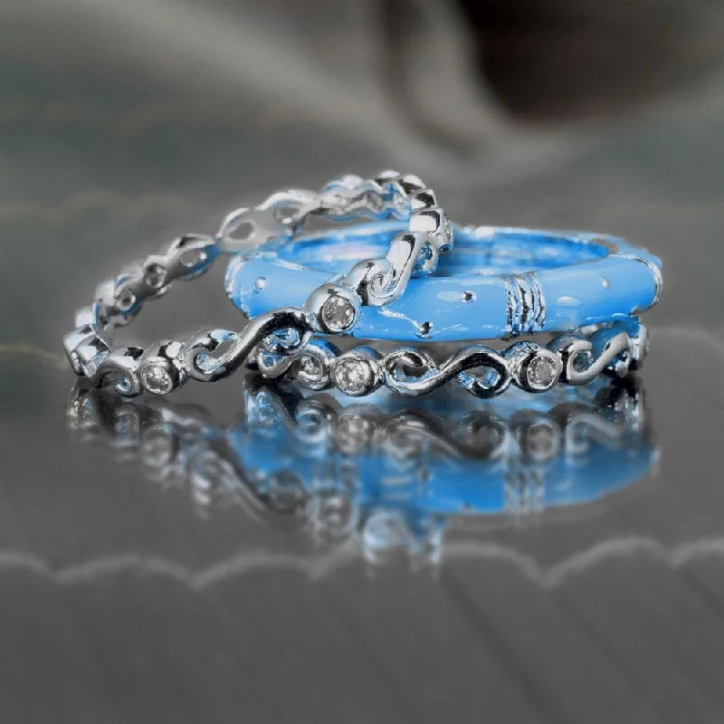 women's luxury gemstone rings-Ming Enamel Stacker Blue Rings