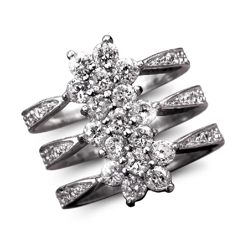 women's two-tone rings-Flower Journey Rhodium Ring