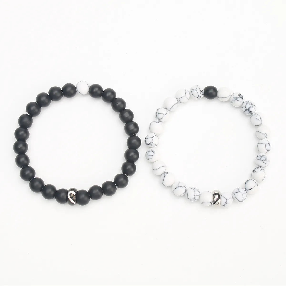 Stainless Steel Heart White-Barked Pine Black Frosted Bracelet Pair