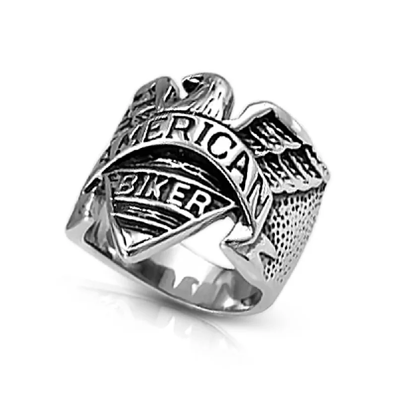 women's stackable gemstone rings-Eagle Rider Steel Ring