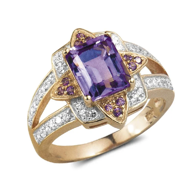 women's floral rings-Amethyst Star Ring