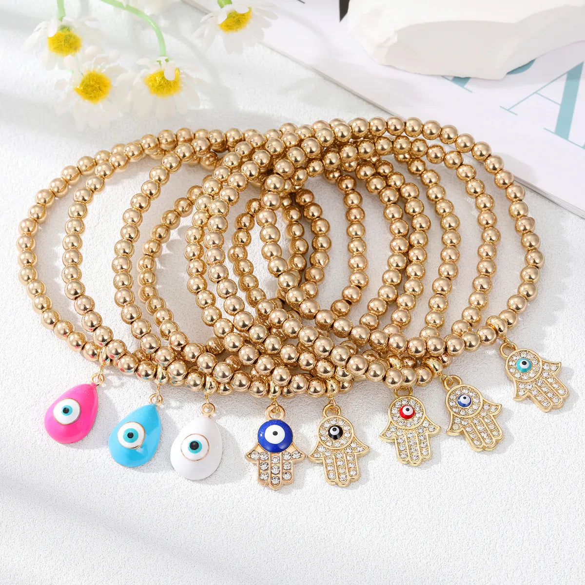 women's delicate bracelets-Simple Style Devil'S Eye Water Drop Alloy Resin Beaded Bracelets