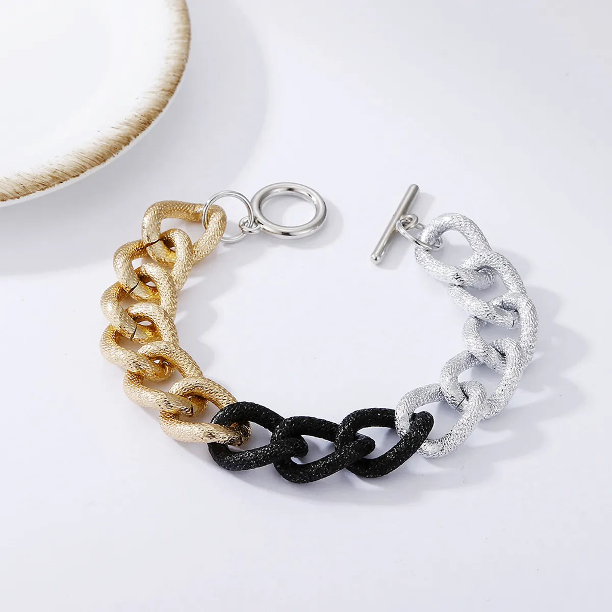 Gold Silver Black Wide Matt Bracelet