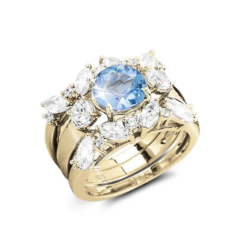 women's stylish rings-Isla Blue Topaz Trio Bridal Ring