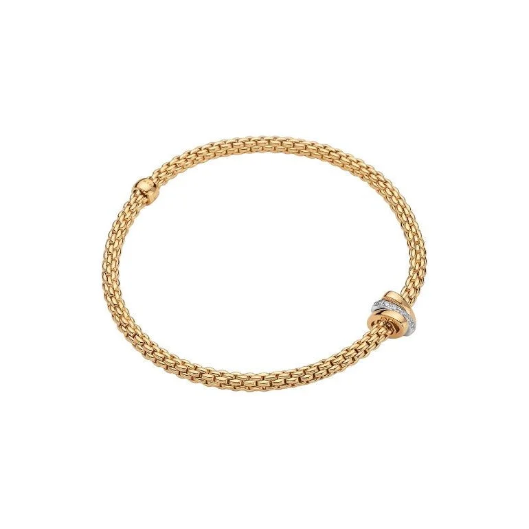 women's stylish bangles-FOPE 18K Gold Prima Diamond Pave Triple Rondel Flex'It Bracelet