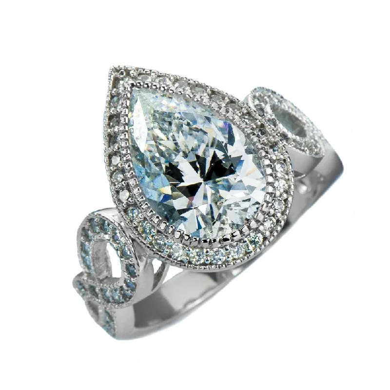 women's diamond solitaire rings-Marie Anna Teardrop Rhodium Ring