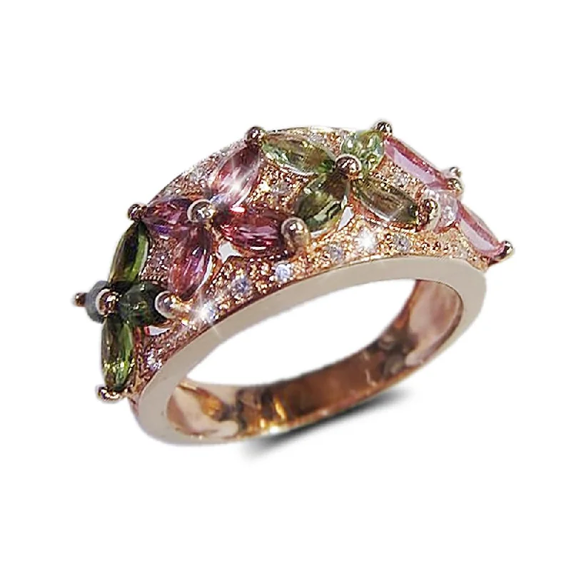 women's multicolor gemstone rings-Tourmaline Fleur Ring