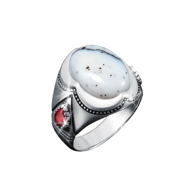 women's floral rings-Bianco Dendritic Opal Men's Ring