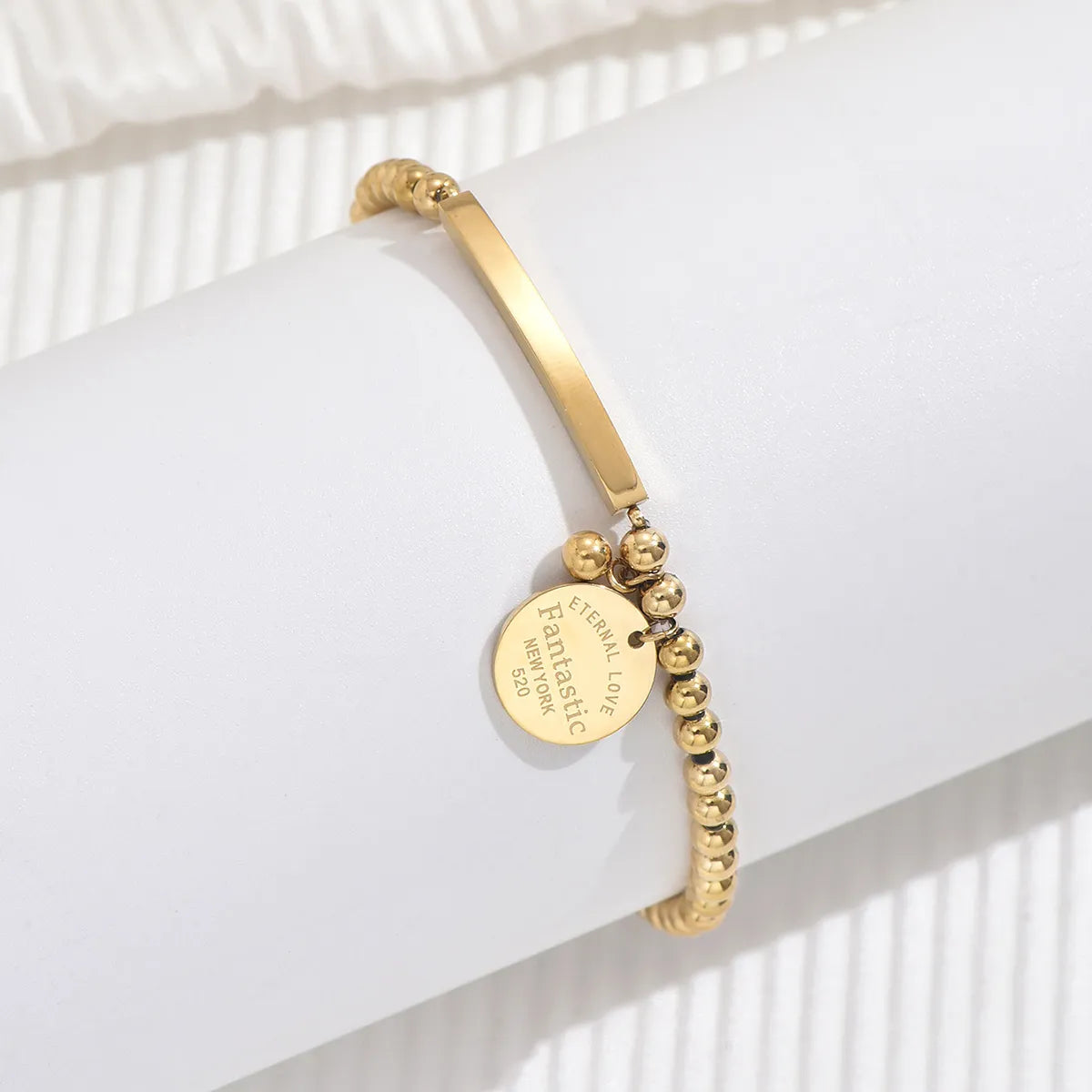 women's bangle bracelets-Elegant Simple Style Geometric Stainless Steel Beaded Plating 14k Gold Plated Bracelets