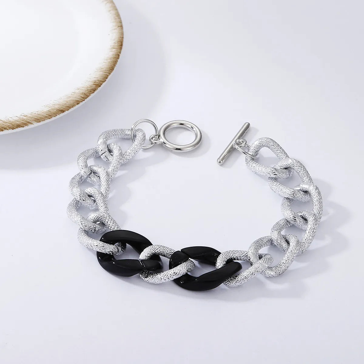 Silver Black Wide Matte Bracelet