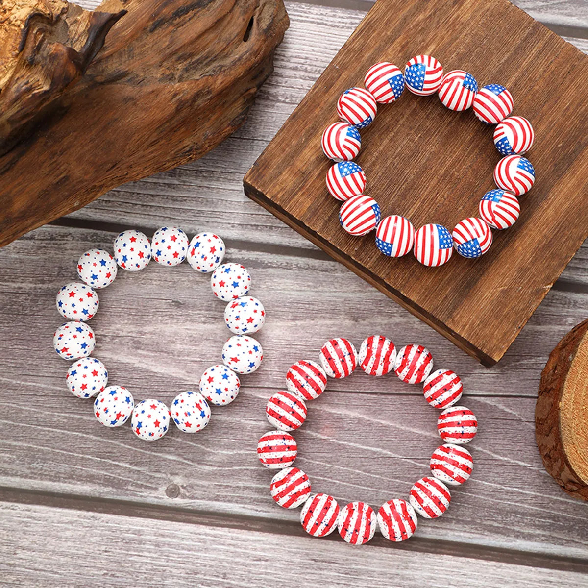 women's charm bangles-Classic Style Star Stripe Wood Wholesale Bracelets