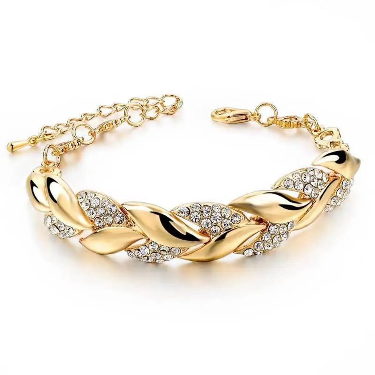 women's cute bangle bracelets-Fashion Leaf Metal Inlay Artificial Diamond Women'S Bracelets 1 Piece