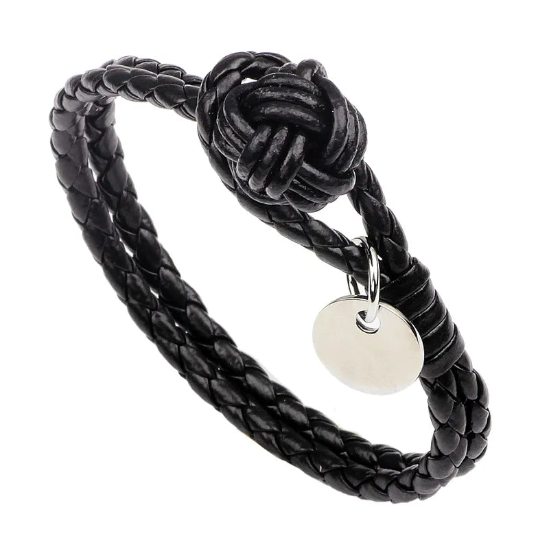 women's engraved bracelets-Casual Vintage Style Geometric Solid Color Stainless Steel Pu Leather Braid Unisex Bracelets