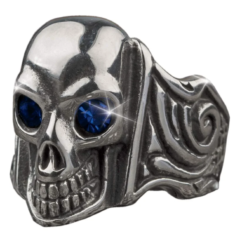 women's oval rings-Ole Blue Eyes Steel Skull Ring