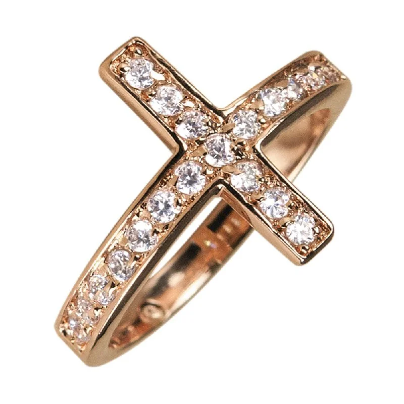 women's stackable gemstone rings-Reclining Cross Gold Ring