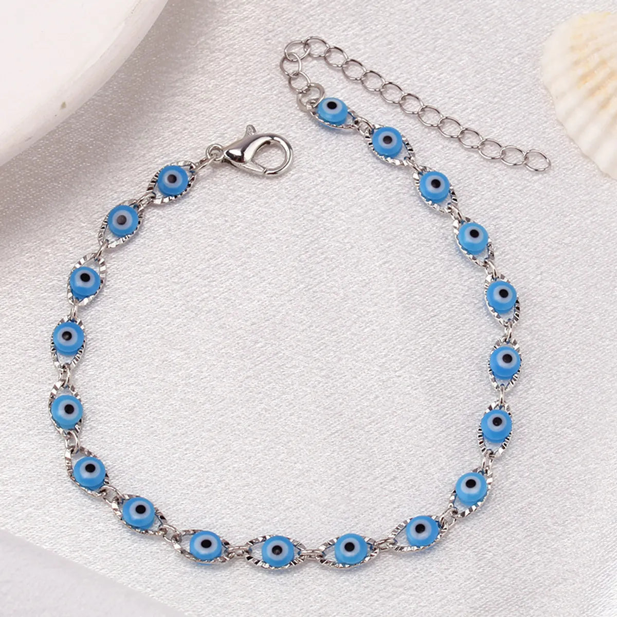 Silver Background Sky Blue Devil's Eye Bracelet