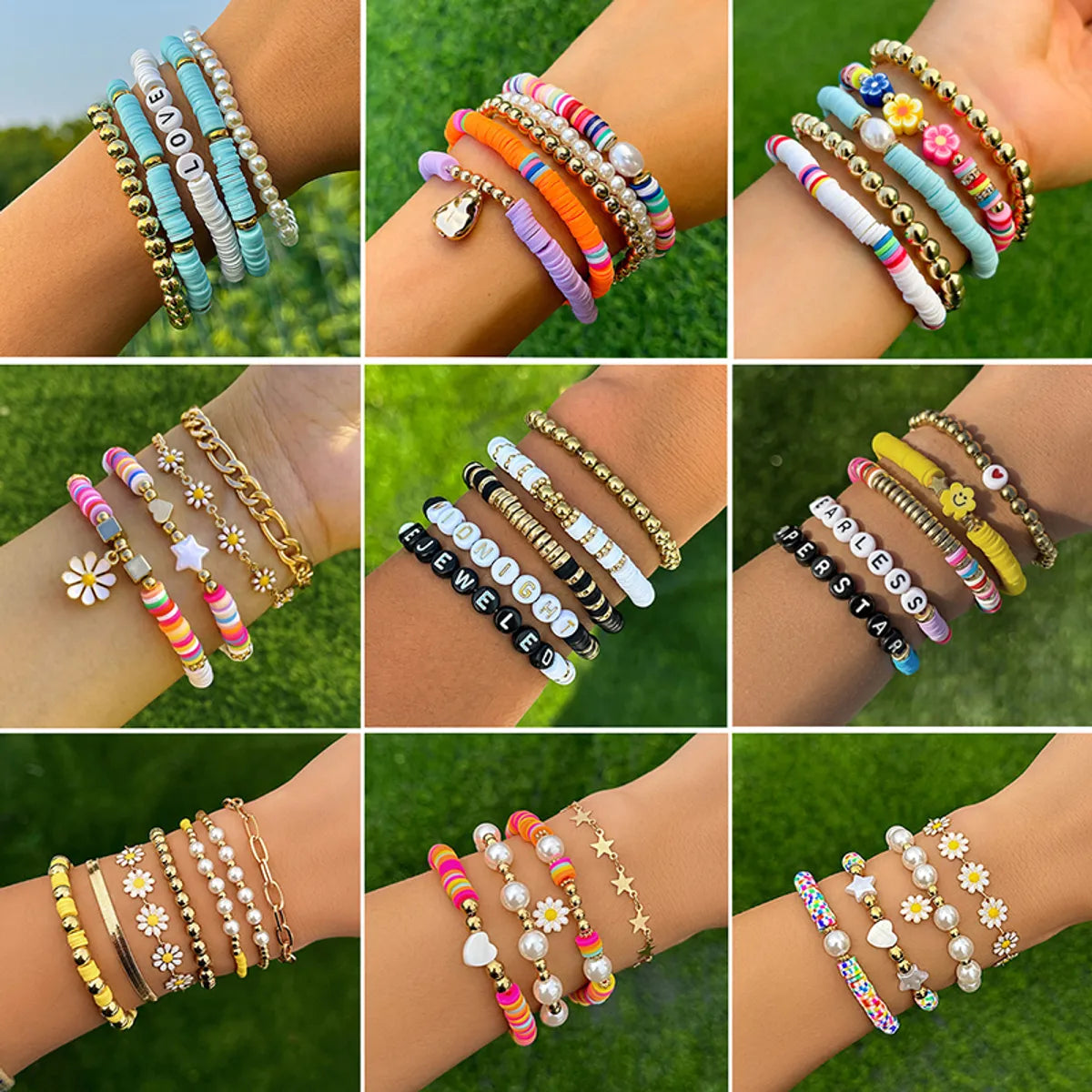 women's wide cuff bracelets-Wholesale Jewelry Casual Hawaiian Bohemian Pentagram Heart Shape Daisy CCB Alloy Soft Clay Beaded Knitting Bracelets