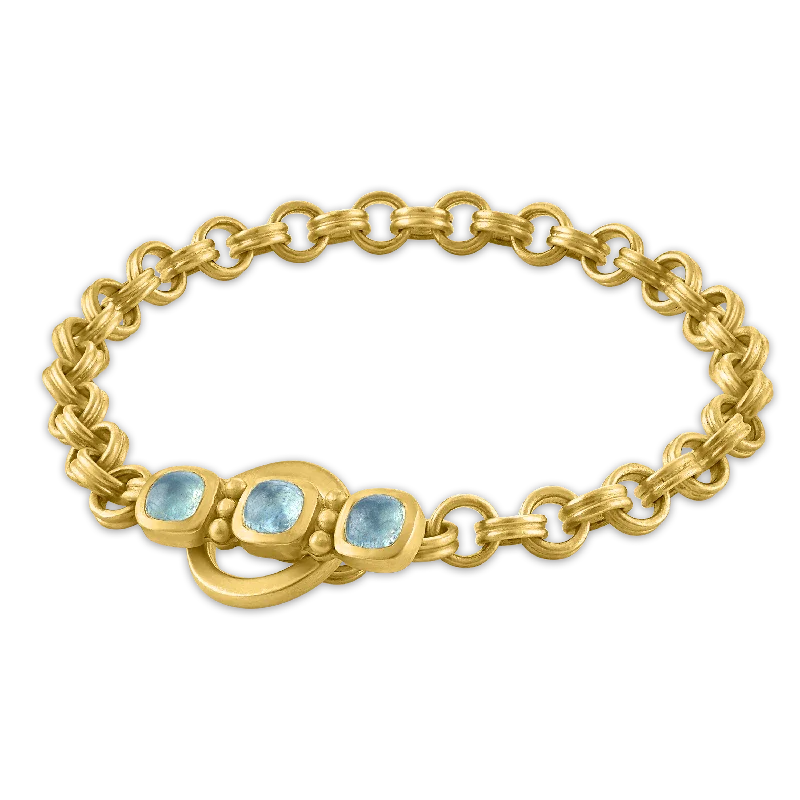 women's engraved bangles-Aquamarine Double Link Chain Bracelet