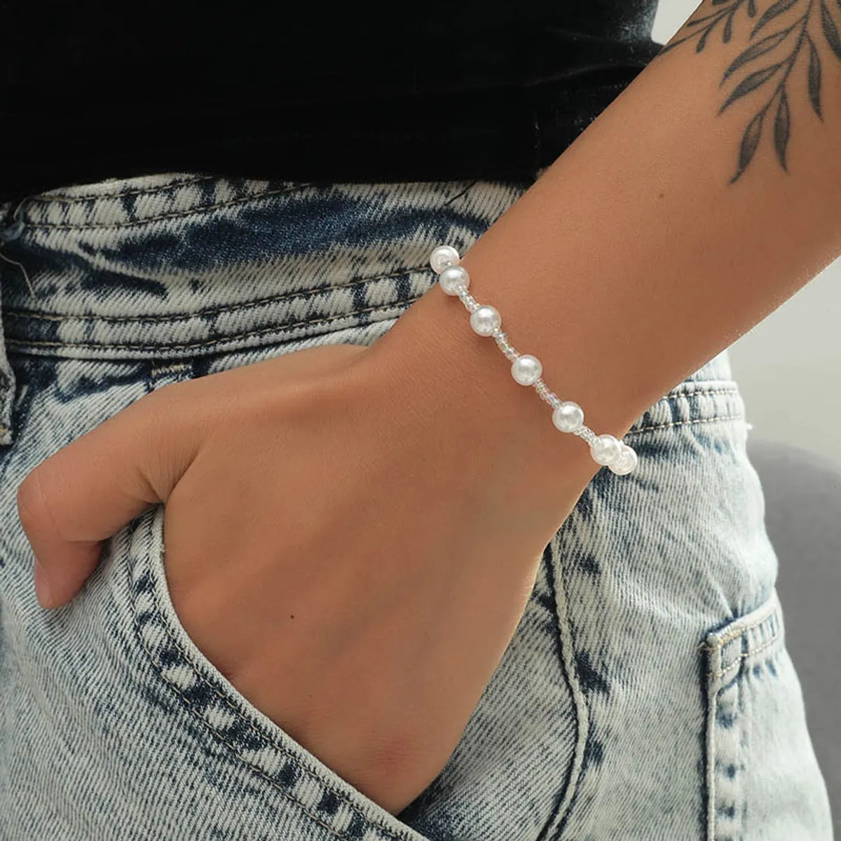 women's bangle bracelets-Crystal Pearl Bracelet