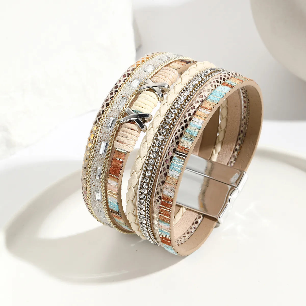 women's birthstone bracelets-Simple Style Letter Pu Leather Layered Women'S Bangle