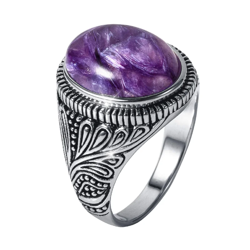 women's eternity rings-Royal Charoite Men’s Ring