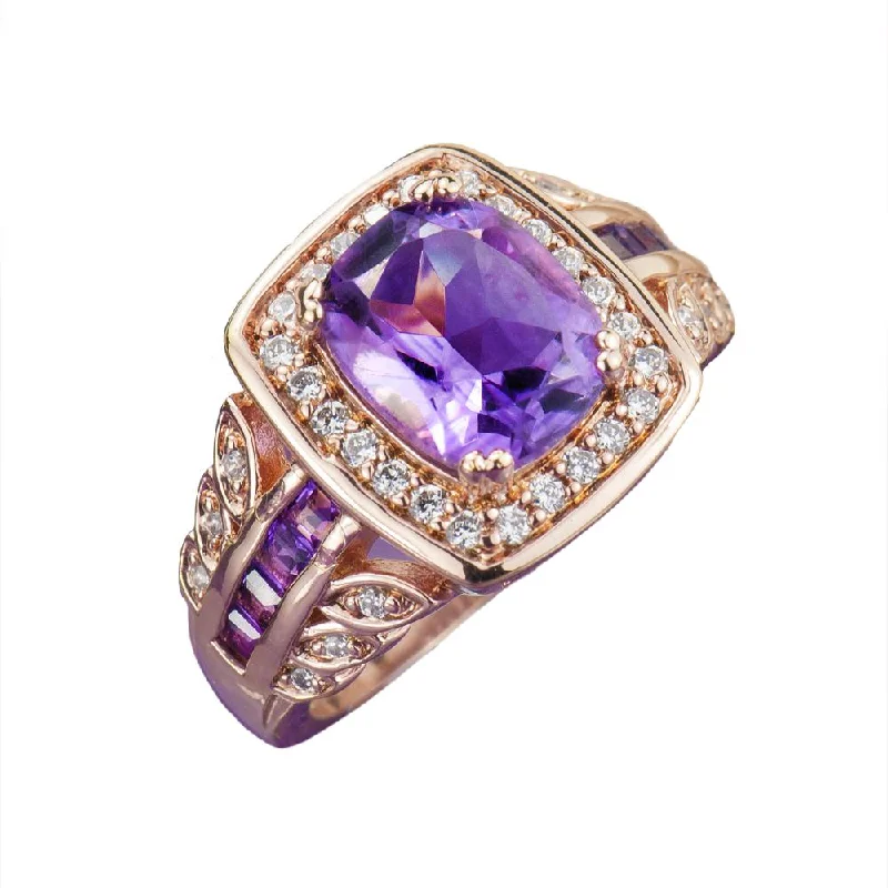 women's unique rings-Amethyst Rose Ring