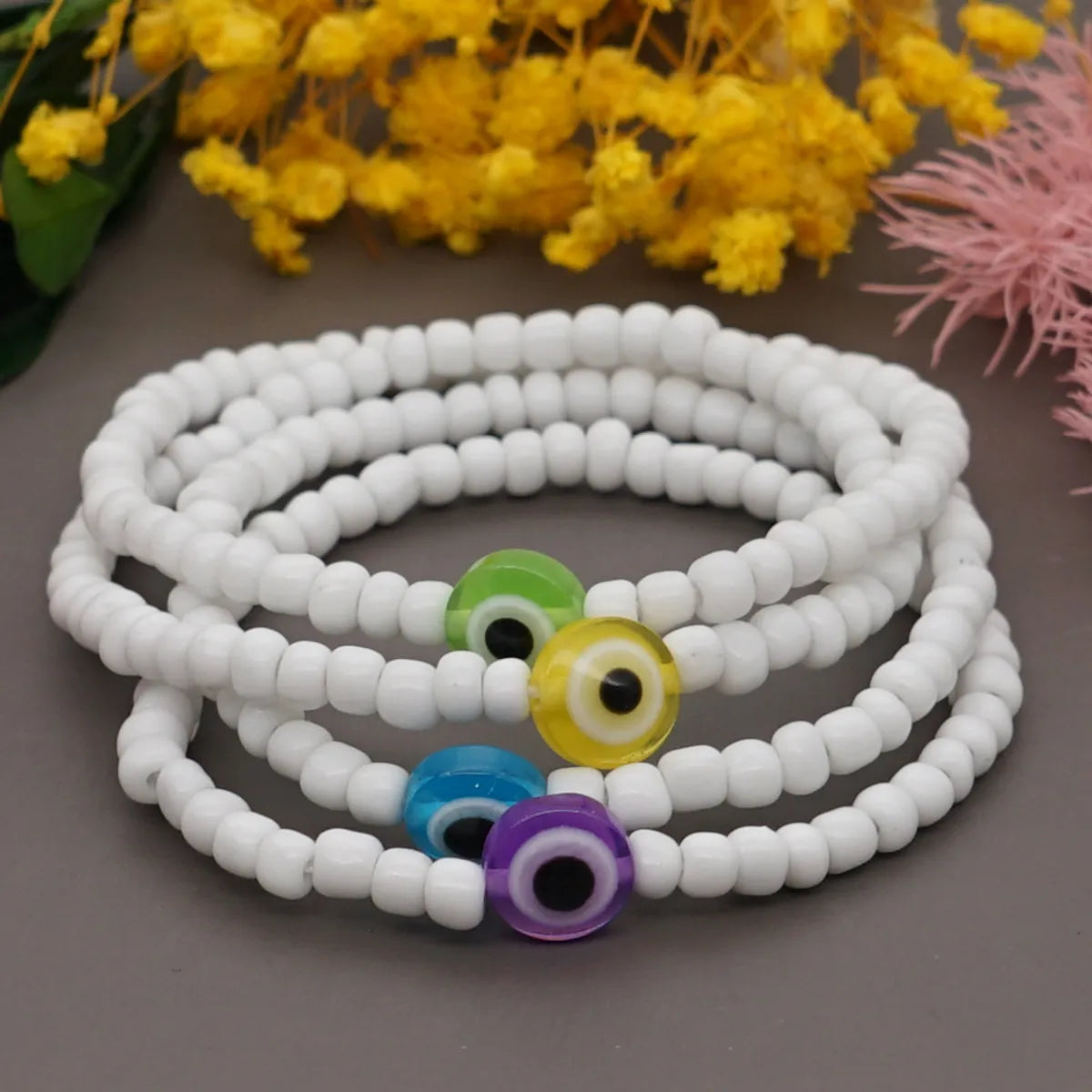 women's charm bangles-Korean Style White Glass Beads Glass Eye Bracelet Wholesale