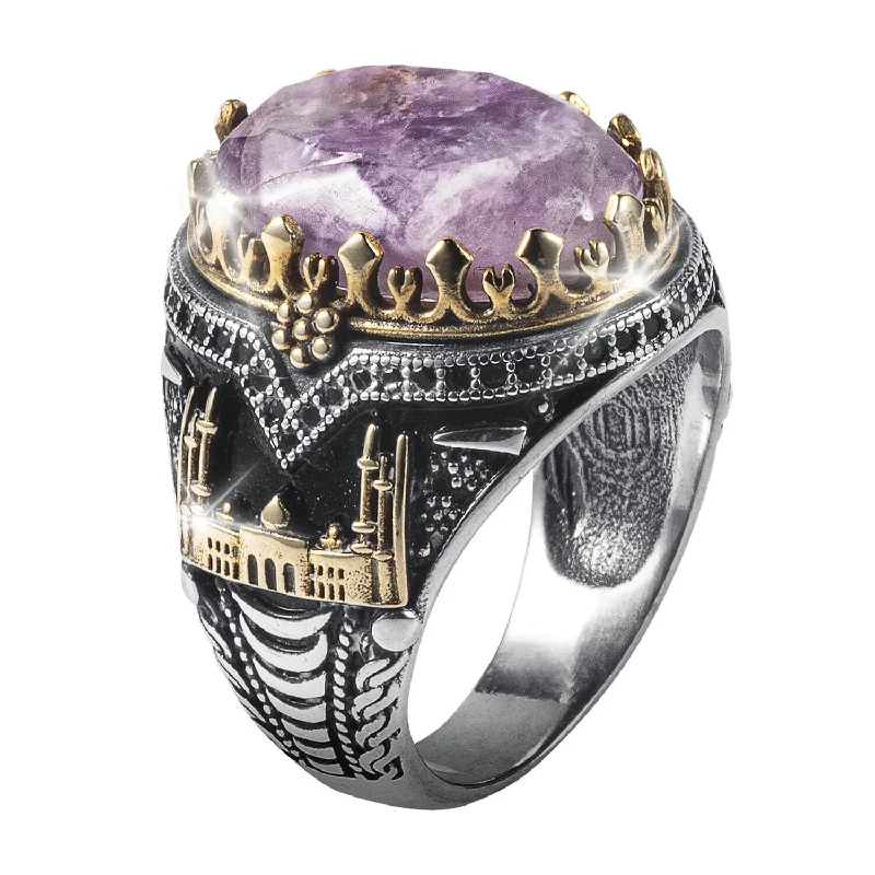 women's floral engagement rings-Alcazar Amethyst Men's Ring