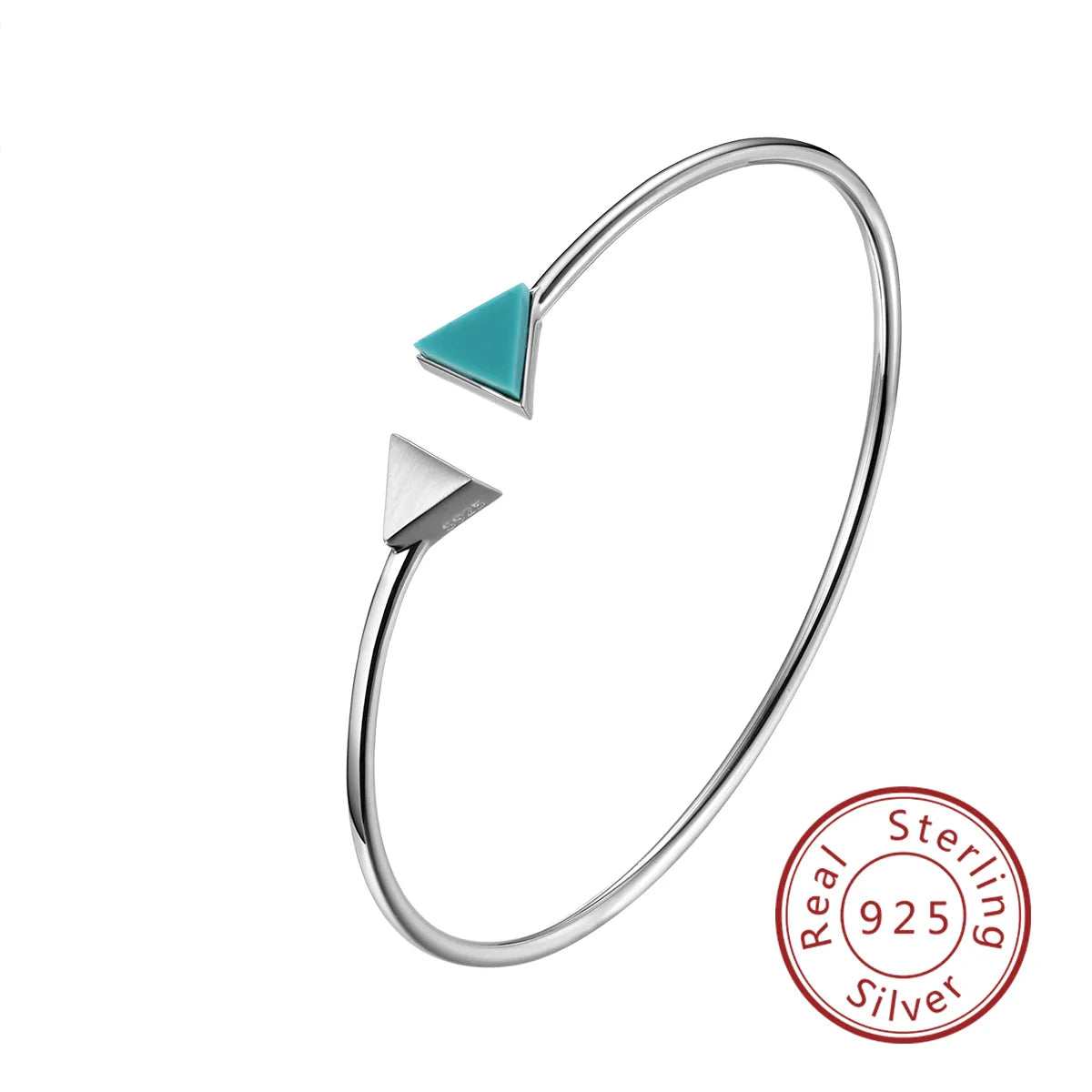 women's gold bangles-Sterling Silver Rhodium Plated Handmade Inlay Triangle Turquoise Bangle