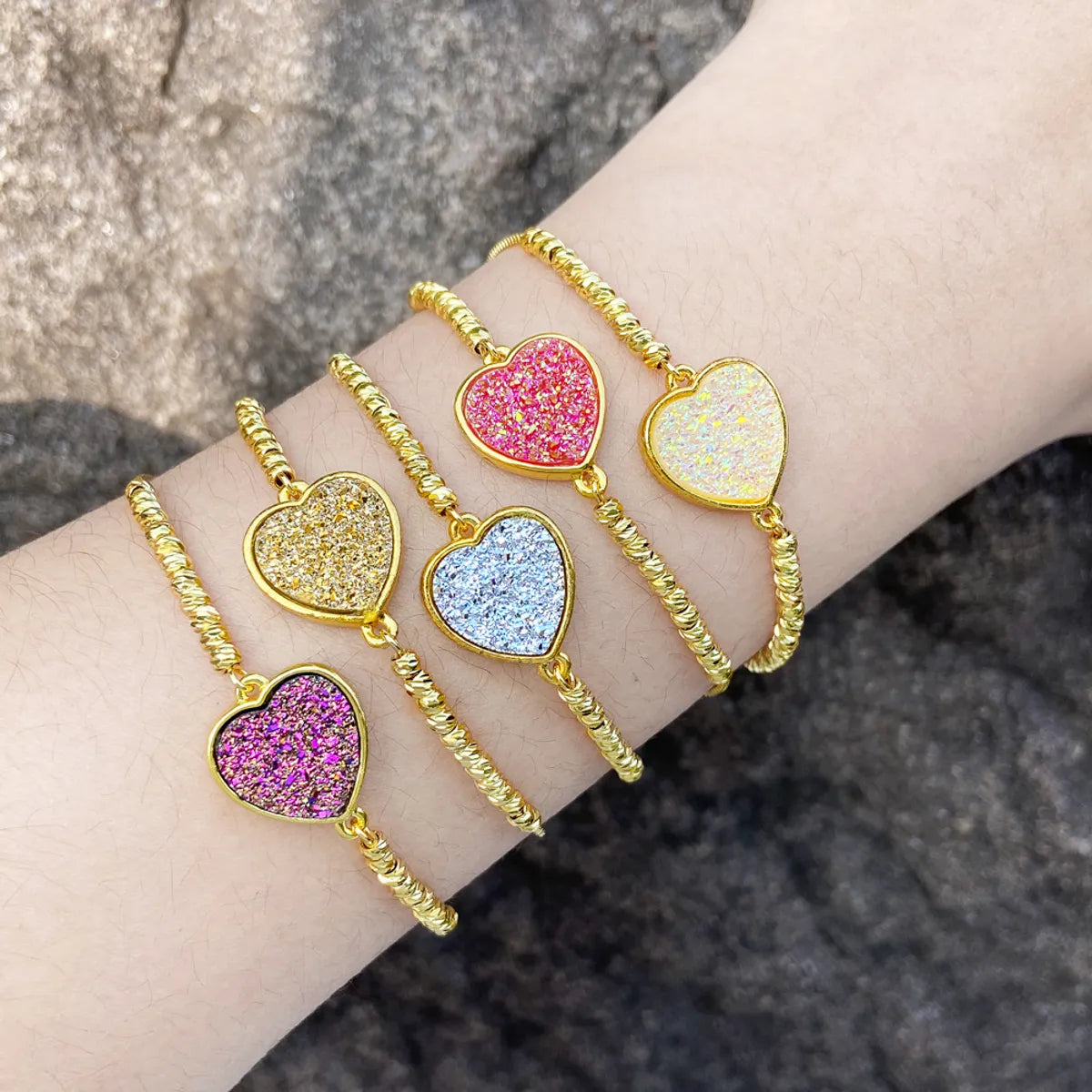 women's elegant bangles-Modern Style Simple Style Heart Shape Copper Beaded Plating Inlay Ore 18k Gold Plated Bracelets