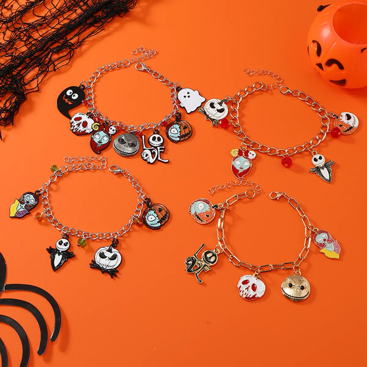 women's multi-color bracelets-Funny Halloween Pattern Skull Alloy Plating Inlay Zircon Gold Plated Silver Plated Halloween Unisex Bracelets