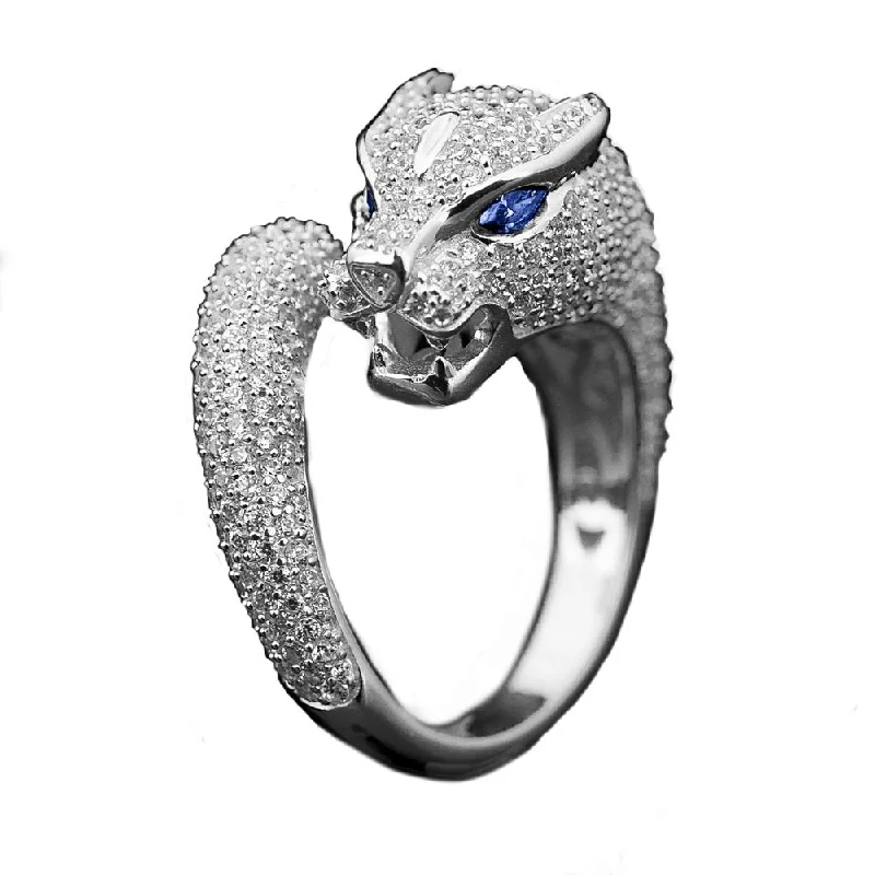 women's birthstone rings-Panther Rhodium Ring