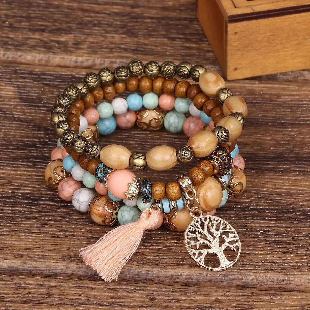 women's gemstone bracelets-Retro Ethnic Style Life Tree Wood Unisex Bracelets