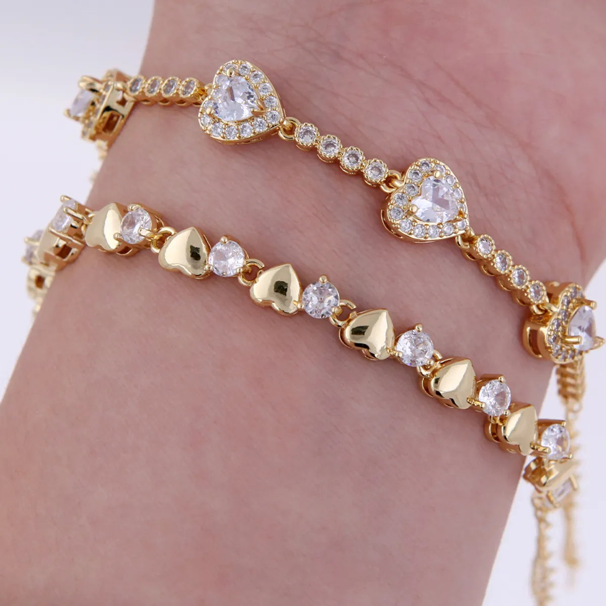 women's diamond bracelets-Copper 18K Gold Plated Inlay Heart Shape Zircon Bracelets