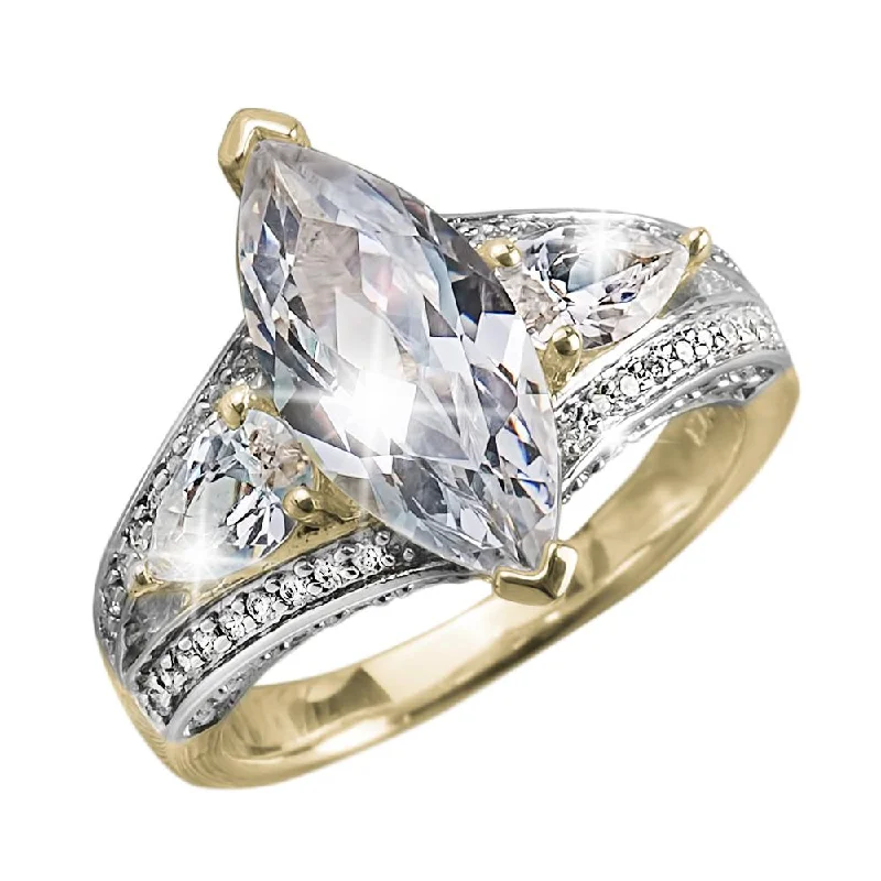 women's engraved rings-Millionaire Marquise Two Tone Ring