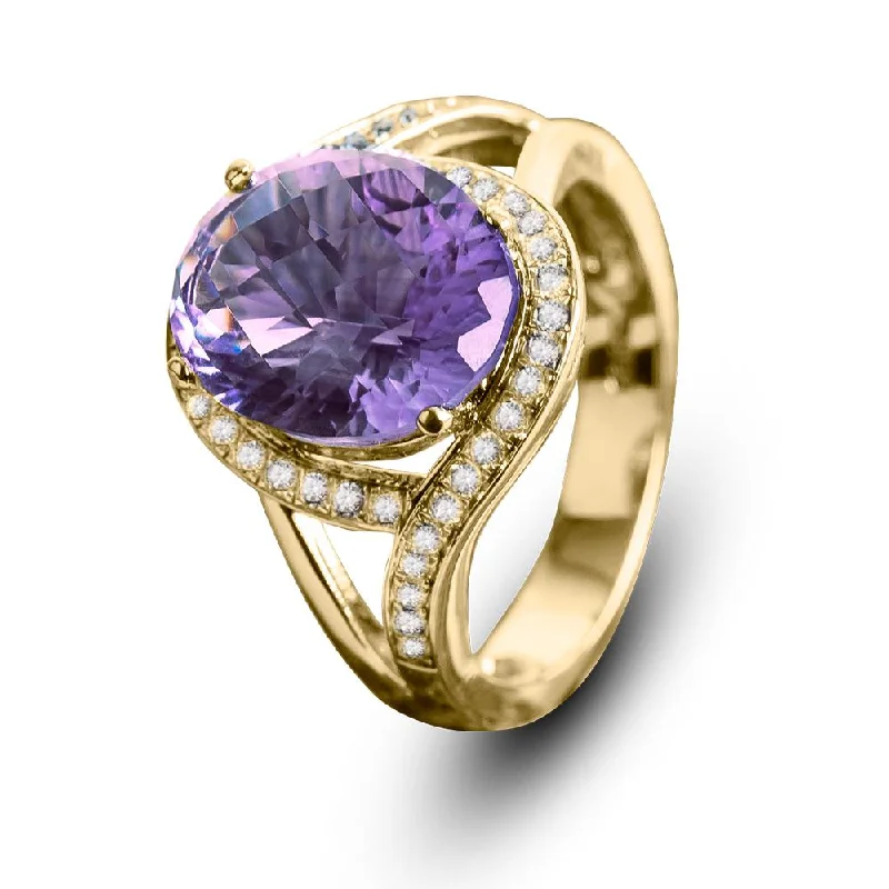 women's adjustable rings-Ladies' Enrobed Amethyst Ring