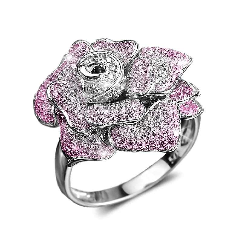 women's engraved rings-Regal Rose Rhodium Ring