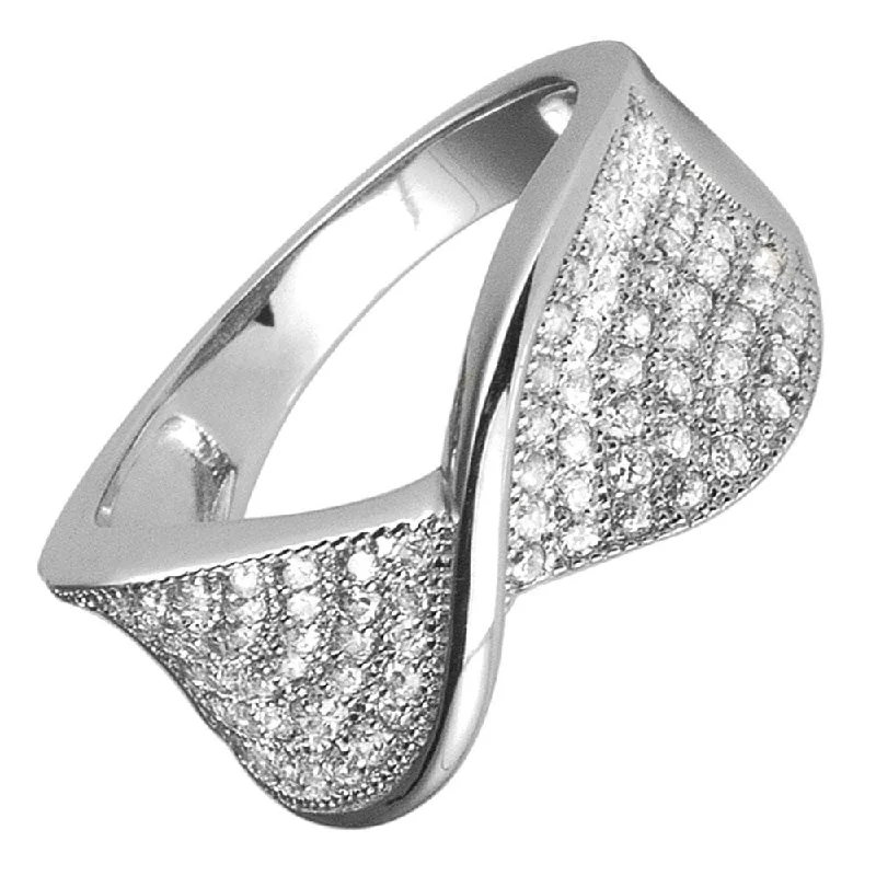 women's two-tone rings-Pave Twist Rhodium Ring