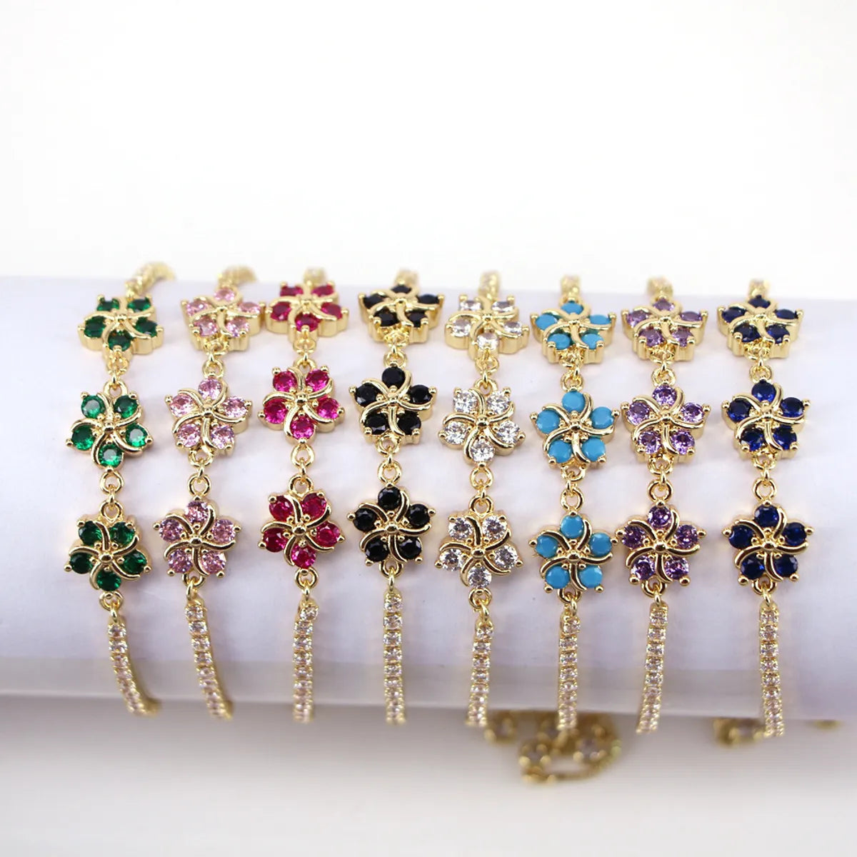 women's gold bangle bracelets-Fashion Retro Color Diamond Flowers Adjustable Bracelet