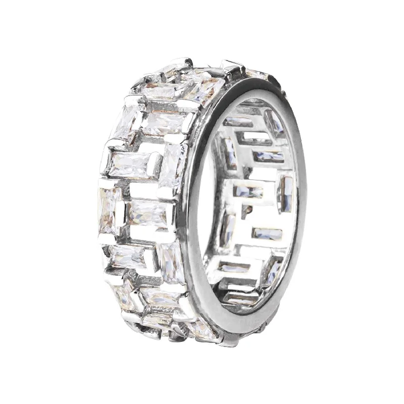 women's oval rings-Bamboo Bay Rhodium Eternity Ring