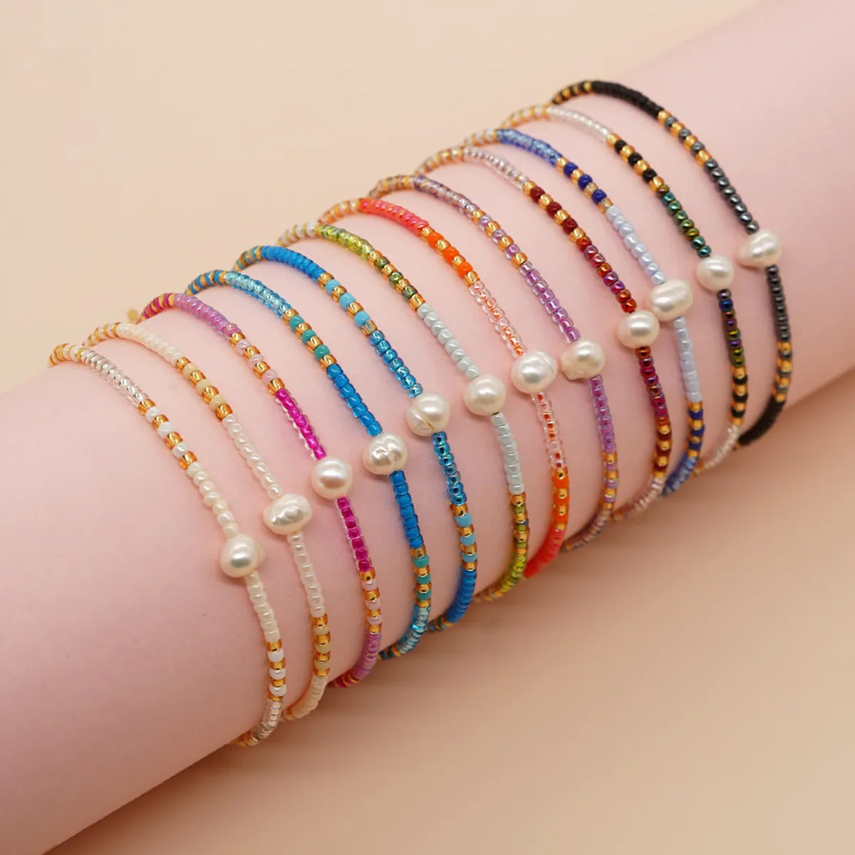 women's sterling silver bangles-Bohemian Color Block Mgb Color Bead Freshwater Pearl Wholesale Bracelets