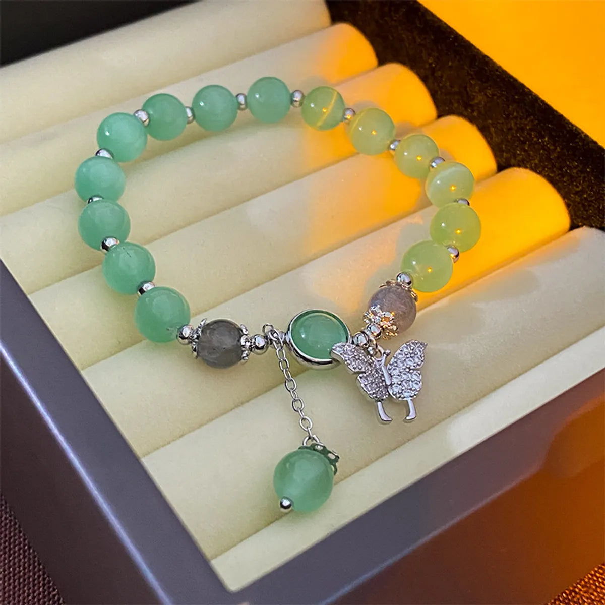 Green-Rhinestone Zircon Butterfly Opal Bracelet